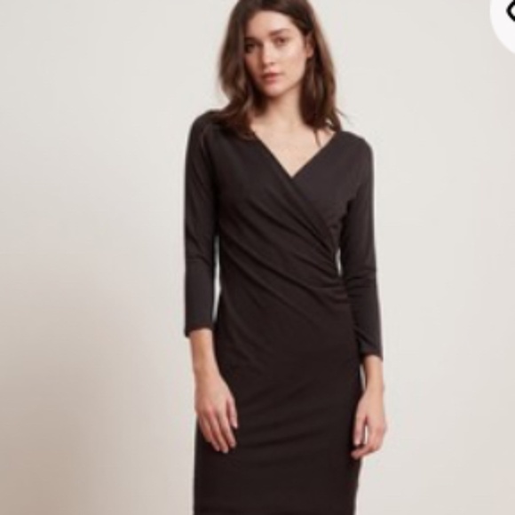 Velvet by Graham and Spencer Plum Grey Front Wrap Jersey Bodycon Sheath Dress M - Picture 3 of 13